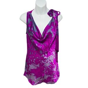 Cabi Women's Size M Fuchsia Gray Abstract Print Cowl Neck Sleeveless Top